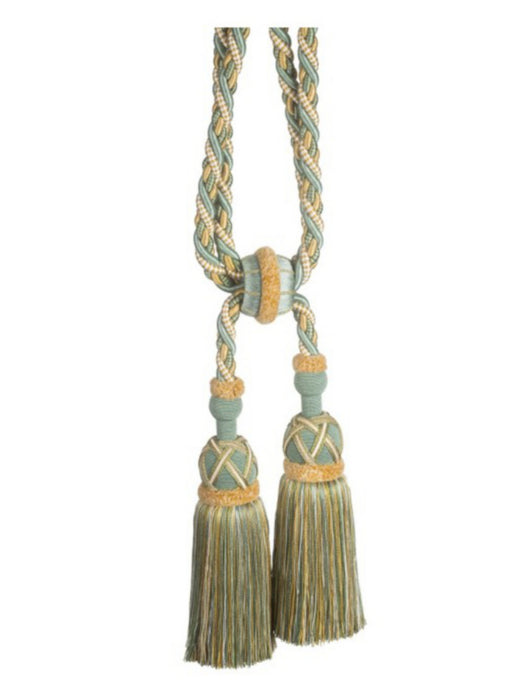 Scalamandre Safari Cut Fringe Tieback A Seafoam/Gold Trim Sample PL44770424