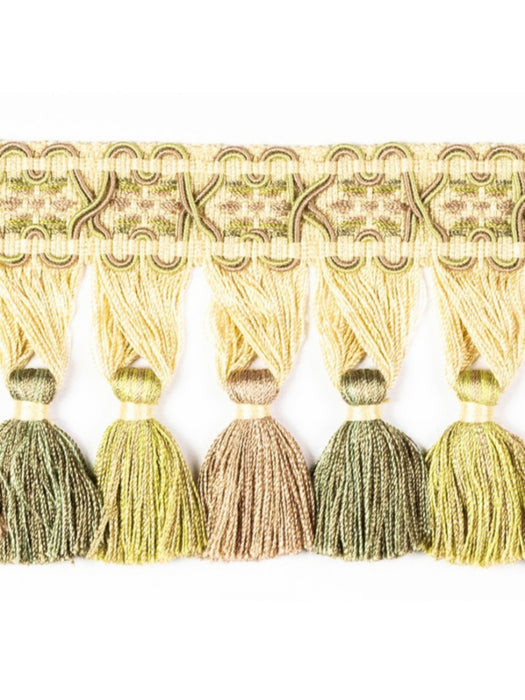 Scalamandre Milady Tassel Fringe Jade/Cream Trim Sample PL50440509
