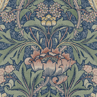 Seabrook Designs Acanthus Floral Prepasted Denim Blue & Salmon Wallpaper PR10002
