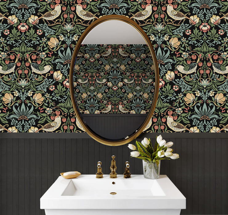 Seabrook Designs Fragaria Garden Prepasted Ebony Wallpaper PR10100