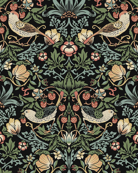 Seabrook Designs Fragaria Garden Prepasted Ebony Wallpaper PR10100