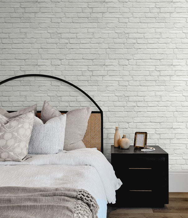 Seabrook Designs Industrial Faux Brick Prepasted Off-white Wallpaper PR10800