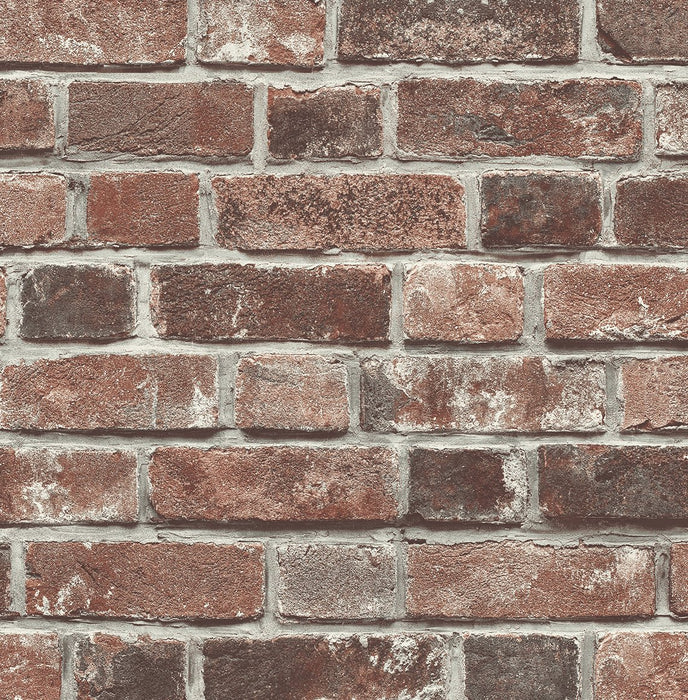 Seabrook Designs Faux Red Brick Prepasted Red & Charcoal Wallpaper PR11501