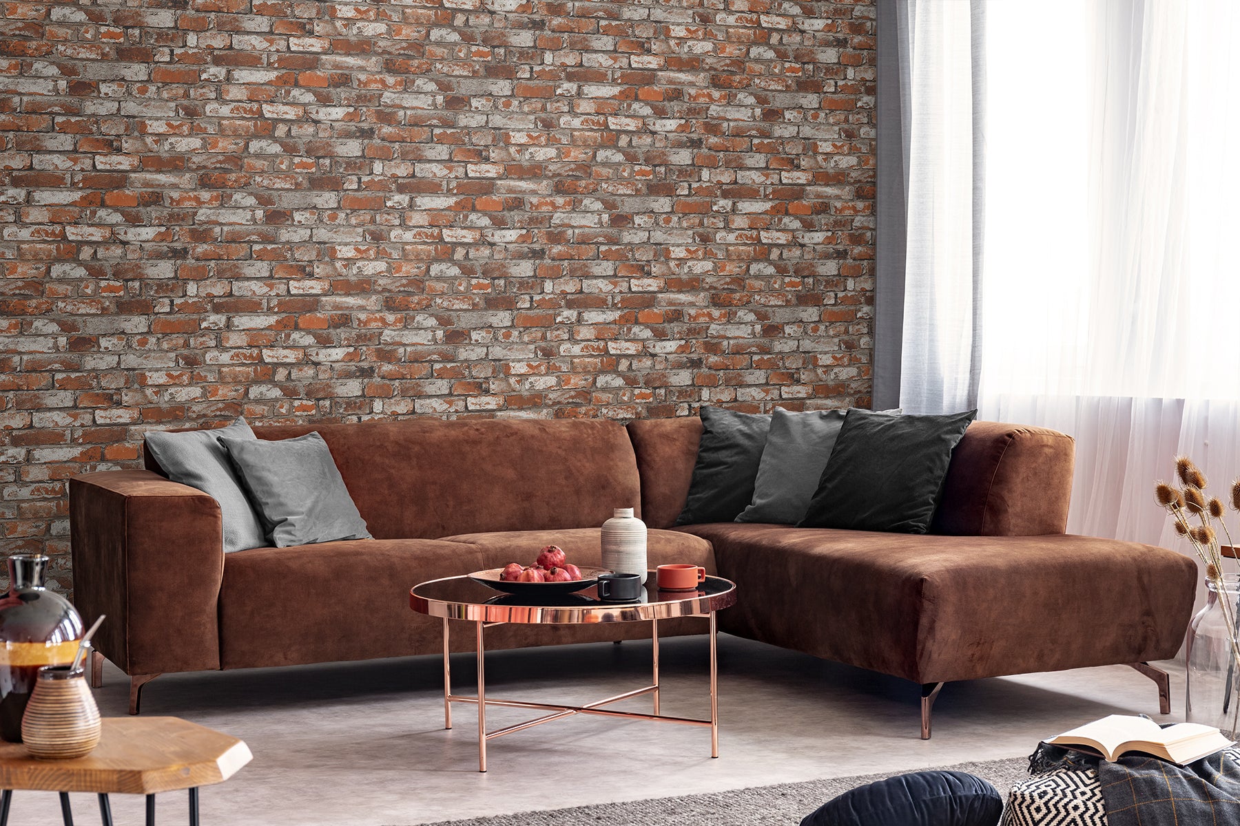 Seabrook Designs Tailor Faux Brick Prepasted Spiced Ginger Wallpaper Sample PR12201