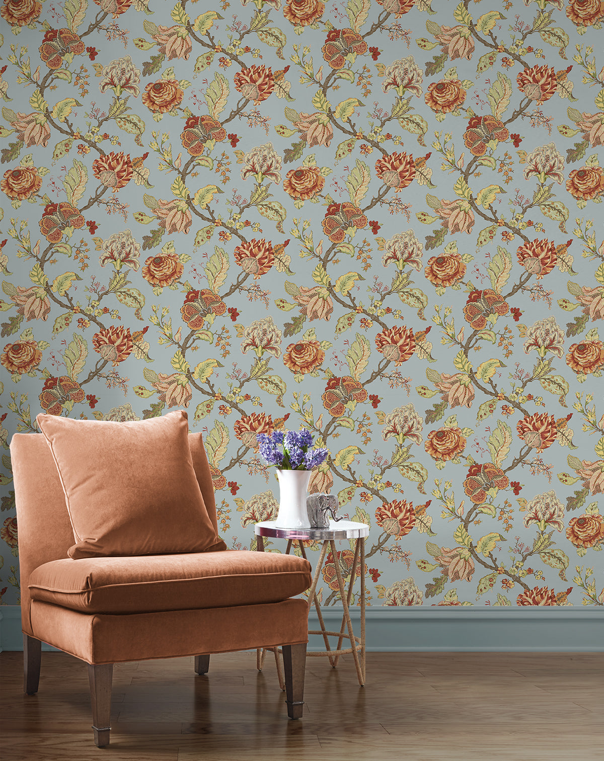 Seabrook Designs Lana Jacobean Blue Dusk Wallpaper Sample PR12502