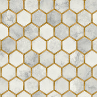Seabrook Designs Faux Hex Tile Alaska Grey & Metallic Gold Wallpaper PR12905