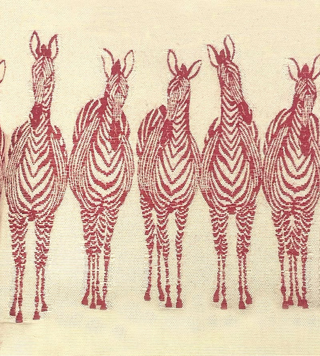 Old World Weavers Zebras On Parade Red Fabric Sample PZ86910002