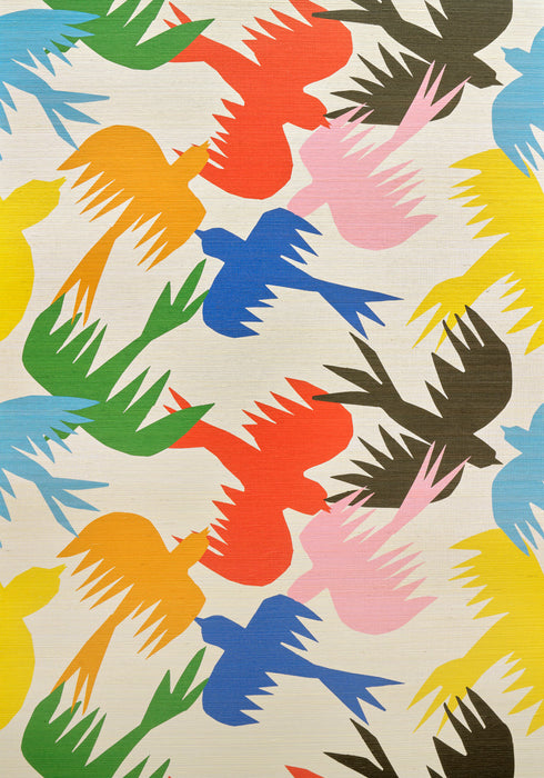 Pierre Frey Birds Traffic Multicolore Wallpaper Sample FP207001