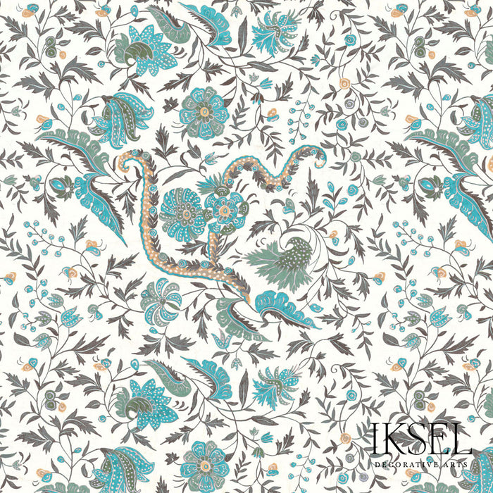 Schumacher Indienne Turquoise Fabric RF306CR53