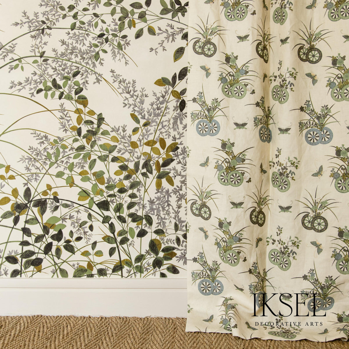Schumacher Japanese Chariots Rice-Green Fabric Sample RF608CR41
