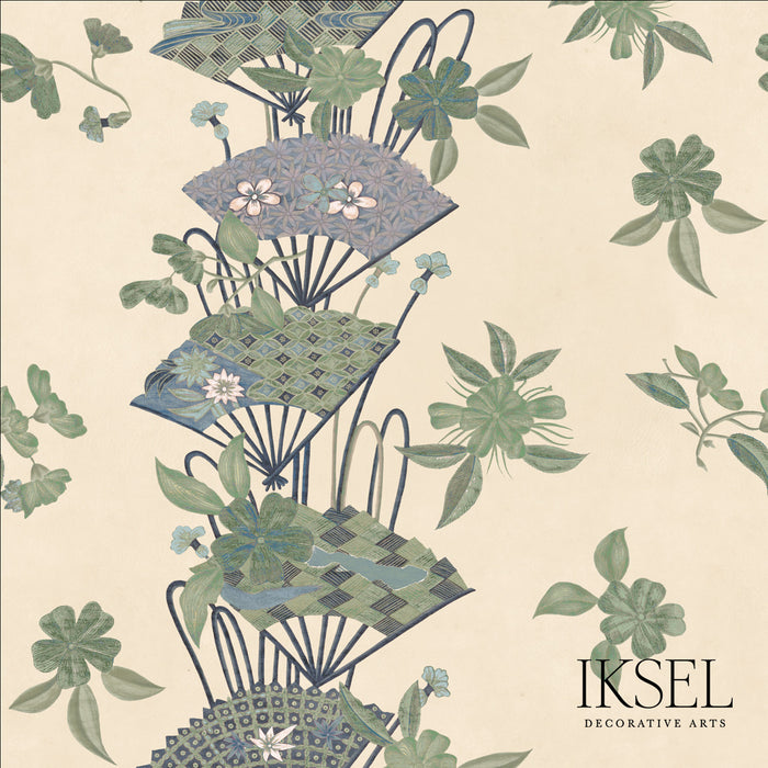 Schumacher Japanese Fans Rice-Green Fabric RF610CR41