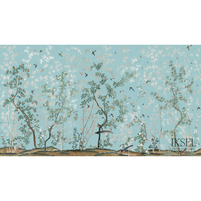 Schumacher Eastern Eden Turquoise Fabric Sample RF721CS71