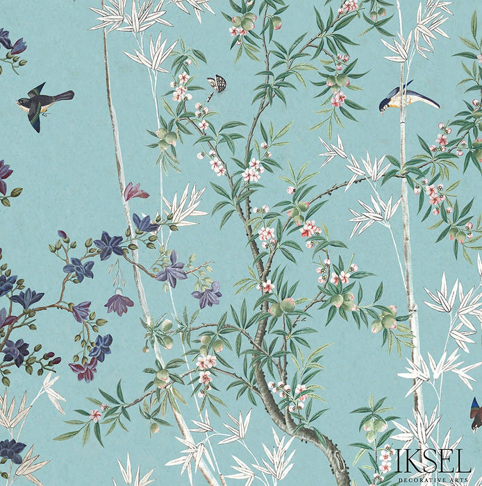 Schumacher Eastern Eden Turquoise Fabric Sample RF721CS71