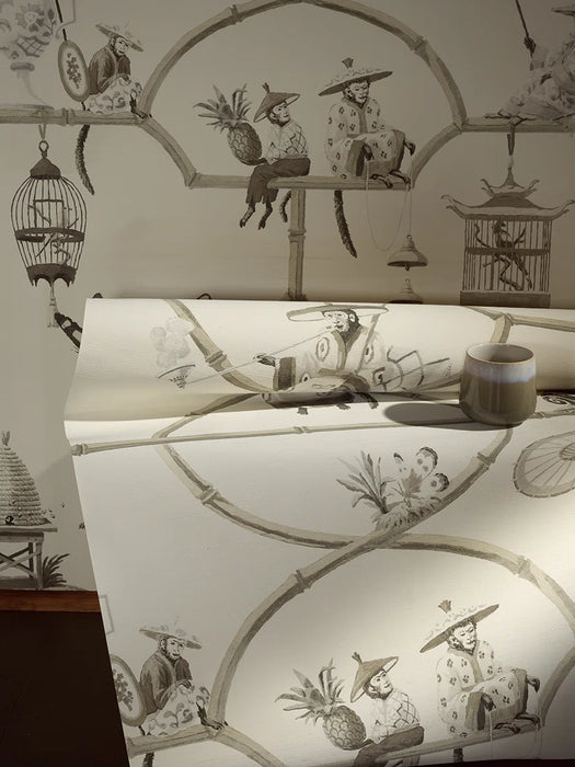 Pierre Frey Les Singes Savants Porcelaine Wallpaper Sample FP770005