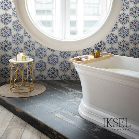 Schumacher Iznik Hexagonal Tiles Original Wallpaper Sample RW113CS01-255