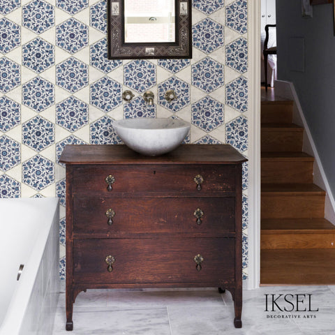 Schumacher Iznik Hexagonal Tiles Original Wallpaper Sample RW113CS01-255