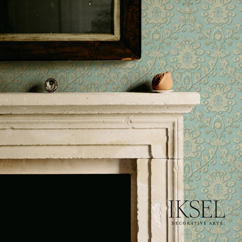 Schumacher Doge Muted Teal-Birch Wallpaper Sample RW401CR49-255