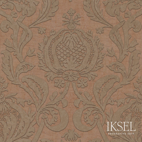 Schumacher Pomegranate Damask Moka-Taupe Wallpaper Sample RW402CR48-255