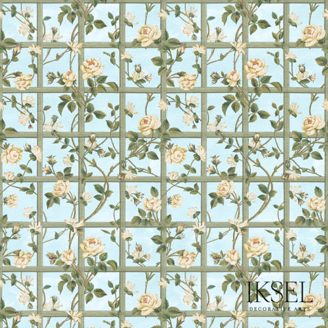 Schumacher Rose Trellis Multicolor Wallpaper Sample RW416CS11-255-S