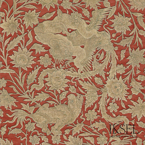 Schumacher Bukhara Vermilion-Bronze Wallpaper Sample RW540CR46-255