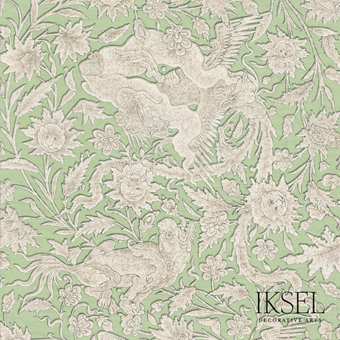 Schumacher Bukhara Nile Green-Stone Wallpaper Sample RW540CR47-255
