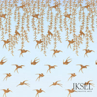 Iksel Japanese Birds P Sky Blue-Gold Wallpaper RW601CR40-255