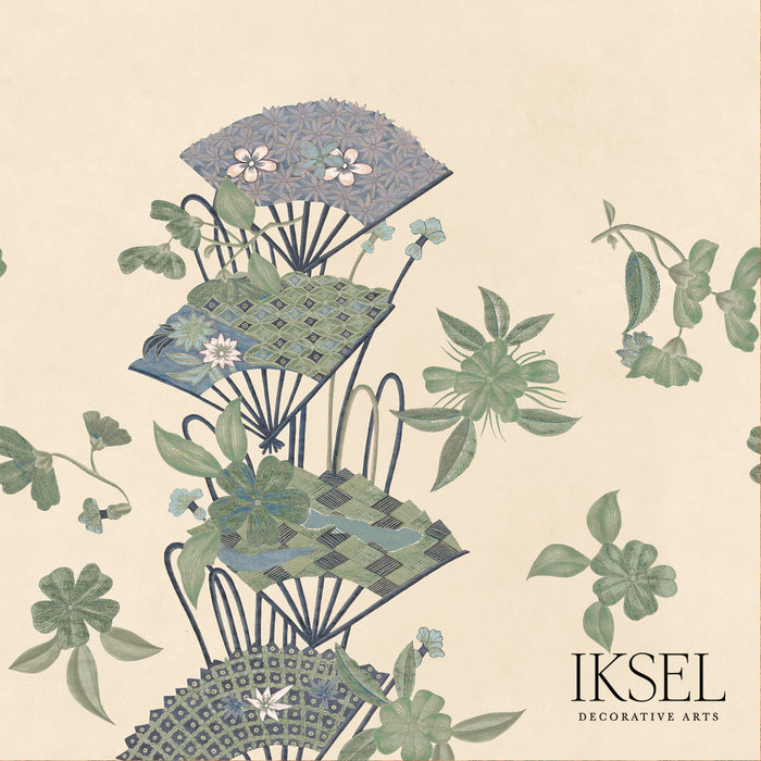 Schumacher Japanese Fans P Rice-Green Wallpaper Sample RW609CR41-255