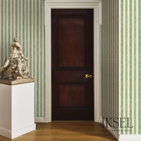 Schumacher Kubilai's Stripe Green Wallpaper Sample RW713CS42-255