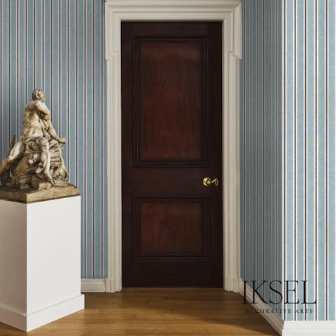 Schumacher Kubilai's Stripe Turquoise Wallpaper Sample RW713CS71-255