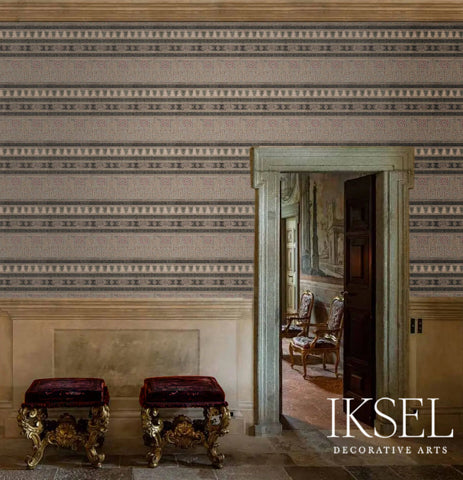 Schumacher Alcazar Bayadere Grey Wallpaper Sample RW906CR59-255