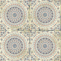 Seabrook Designs Mandala Boho Tile Coral, Cream, And Midnight Blue Wallpaper RY30706