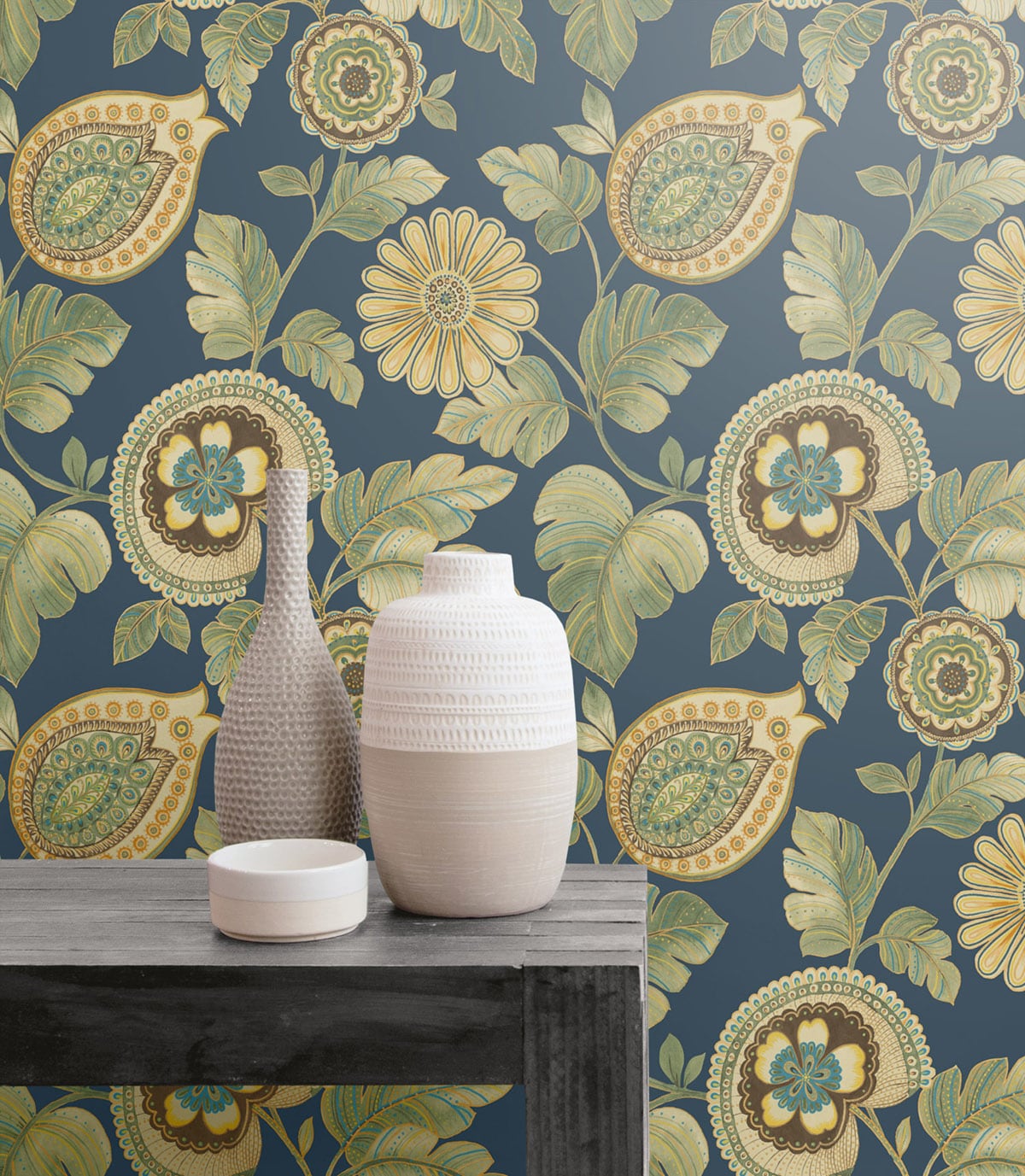 Seabrook Designs Calypso Paisley Leaf Champlain And Rosemary Wallpaper Sample RY31212