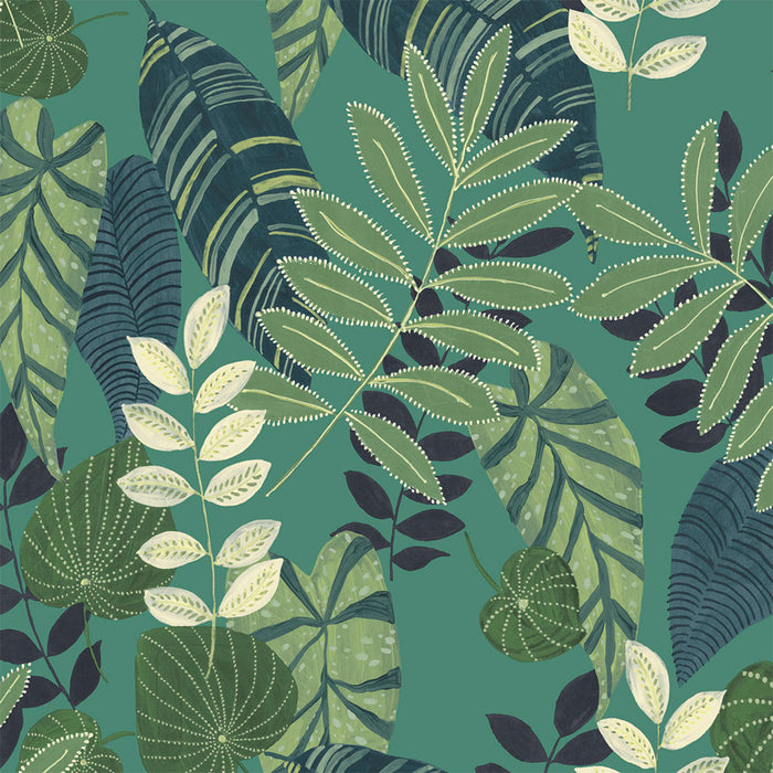 Seabrook Designs Tropicana Leaves Fabric Jade, Rosemary, And Spruce Fabric Sample RY32014F