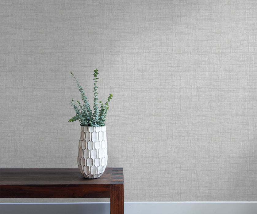 Seabrook Designs Bermuda Linen-stringcloth Daydream Gray And Ivory Wallpaper Sample RY32101