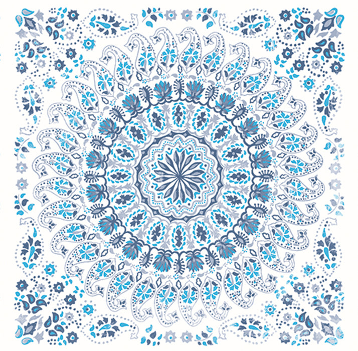 Seabrook Designs Mandala Boho Tile Fabric Cerulean And Washed Denim Sample Sample RY32302F