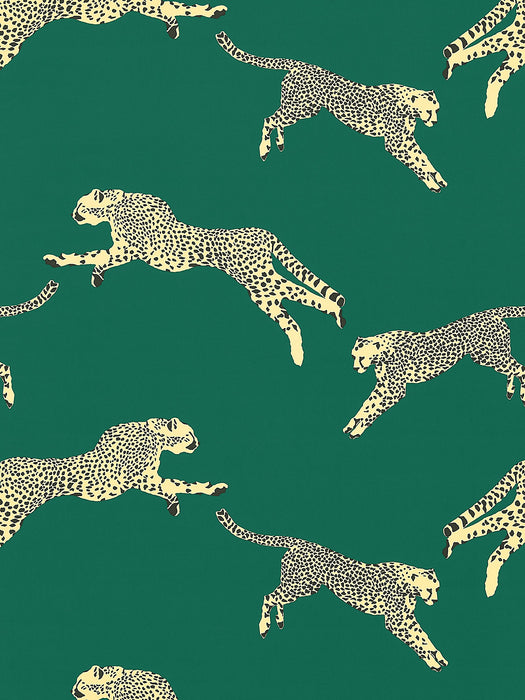 Scalamandre Leaping Cheetah Cotton Print Evergreen Fabric SC166340005
