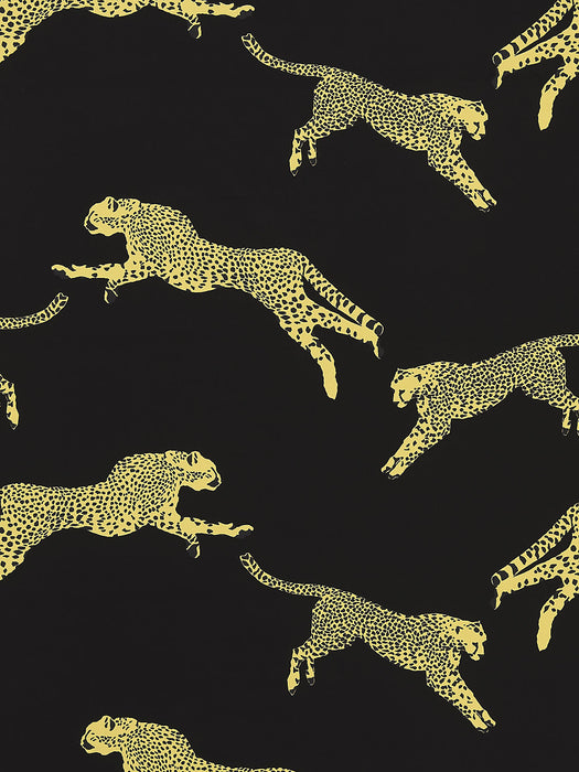 Scalamandre Leaping Cheetah Cotton Print Black Magic Fabric Sample SC166340006