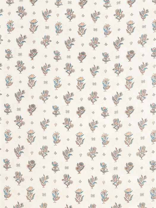 Scalamandre Calico Print Peach Aqua Fabric SC166690001