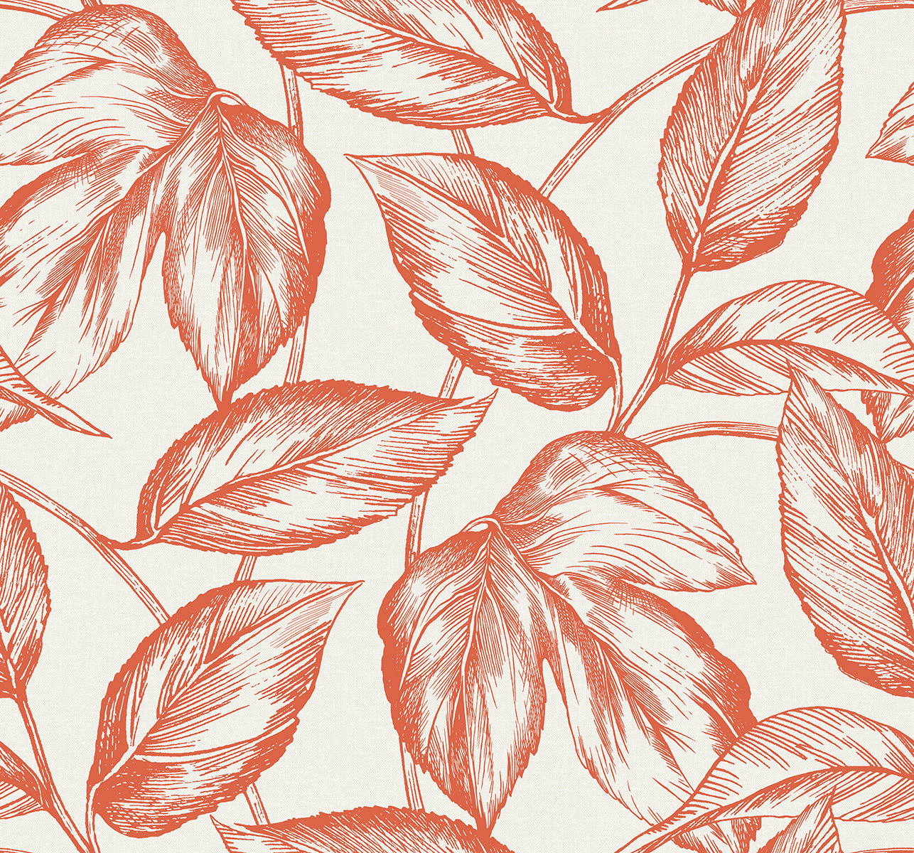 Seabrook Designs Beckett Sketched Leaves Rich Coral Wallpaper SC20001