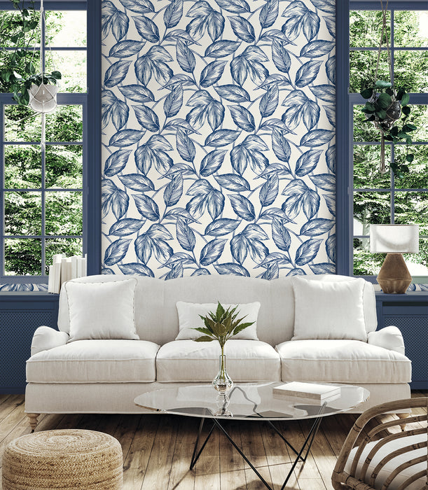 Seabrook Designs Beckett Sketched Leaves Blueberry Hill Wallpaper Sample SC20002