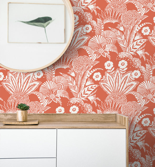Seabrook Designs Suvi Palm Grove Coral Glow Wallpaper Sample SC20101