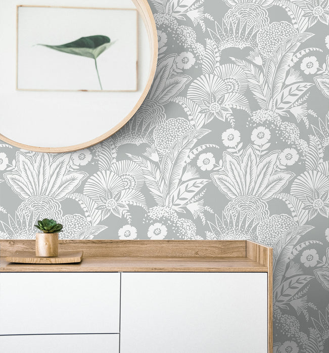 Seabrook Designs Suvi Palm Grove Bluish Gray Wallpaper Sample SC20108