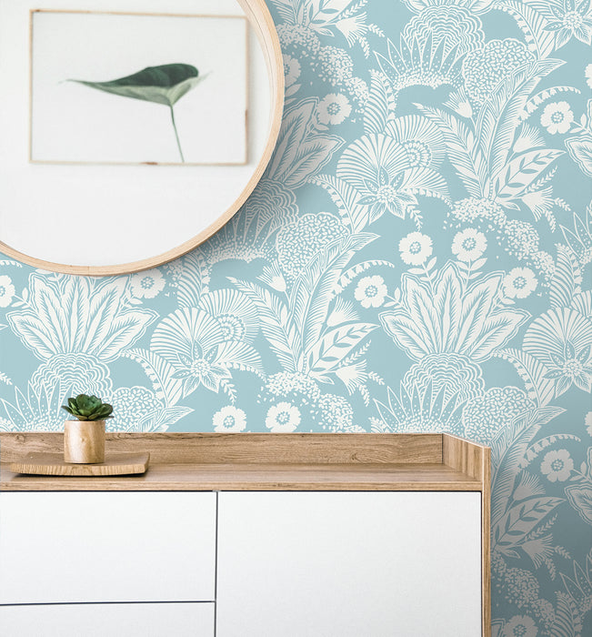 Seabrook Designs Suvi Palm Grove Sky Blue Wallpaper Sample SC20112