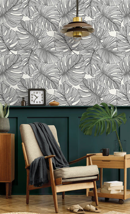 Seabrook Designs Tarra Monstera Leaf Contrasto Wallpaper Sample SC20200