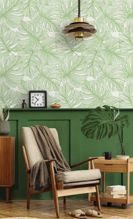 Seabrook Designs Tarra Monstera Leaf Hill Green Wallpaper Sample SC20204
