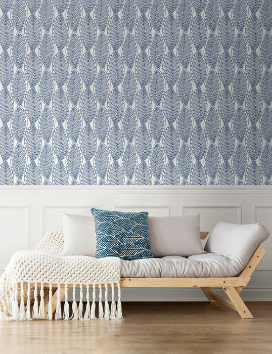 Seabrook Designs Kira Leaf Husk Blue Suede Wallpaper Sample SC20302