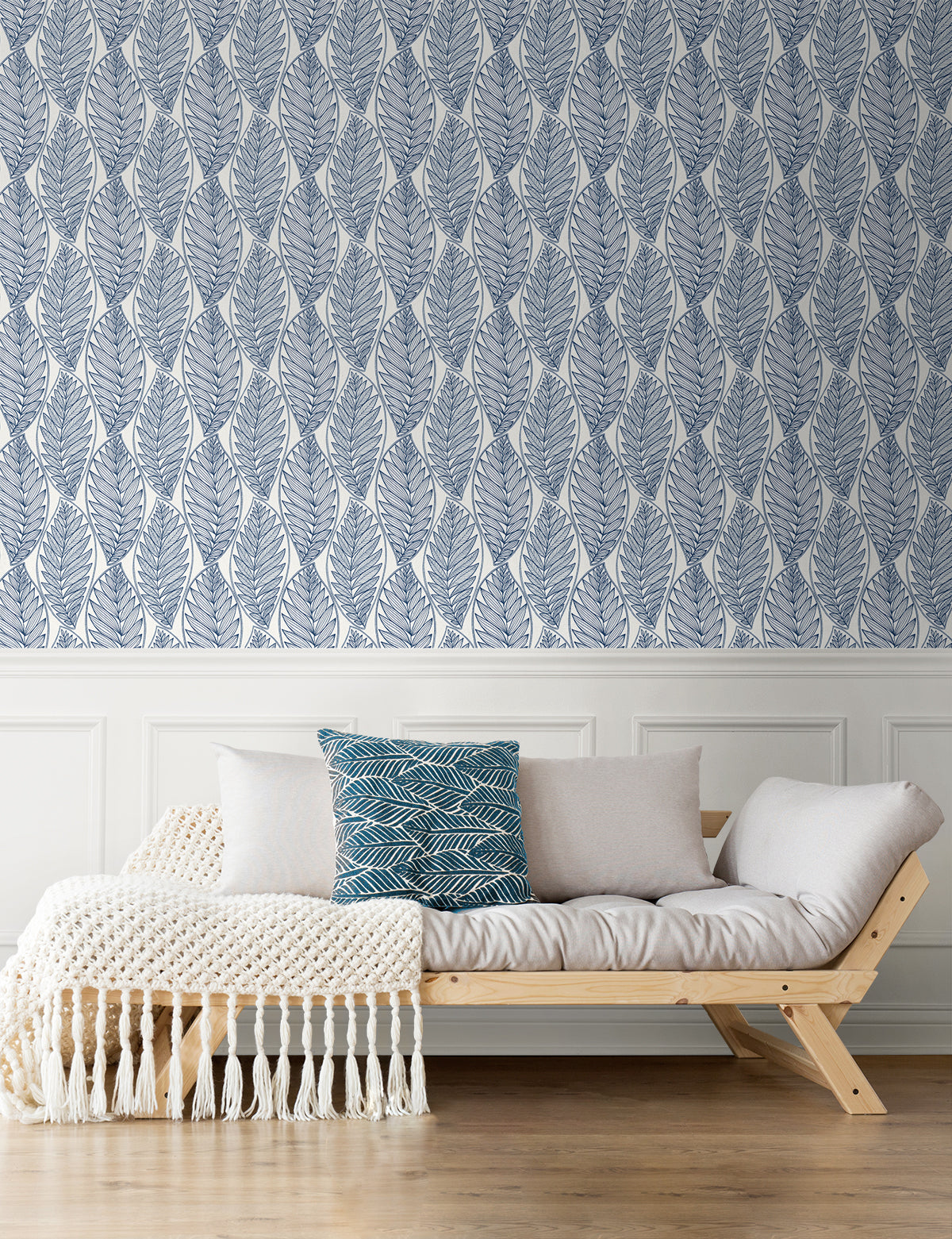 Seabrook Designs Kira Leaf Husk Blue Suede Wallpaper SC20302