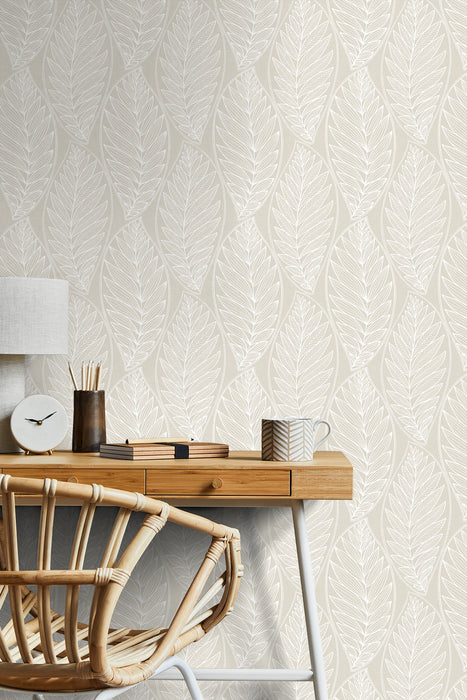 Seabrook Designs Kira Leaf Husk Pebble Wallpaper Sample SC20305