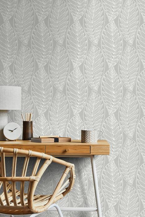 Seabrook Designs Kira Leaf Husk Harbor Grey Wallpaper Sample SC20308