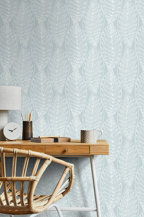 Seabrook Designs Kira Leaf Husk Cape Blue Wallpaper Sample SC20312
